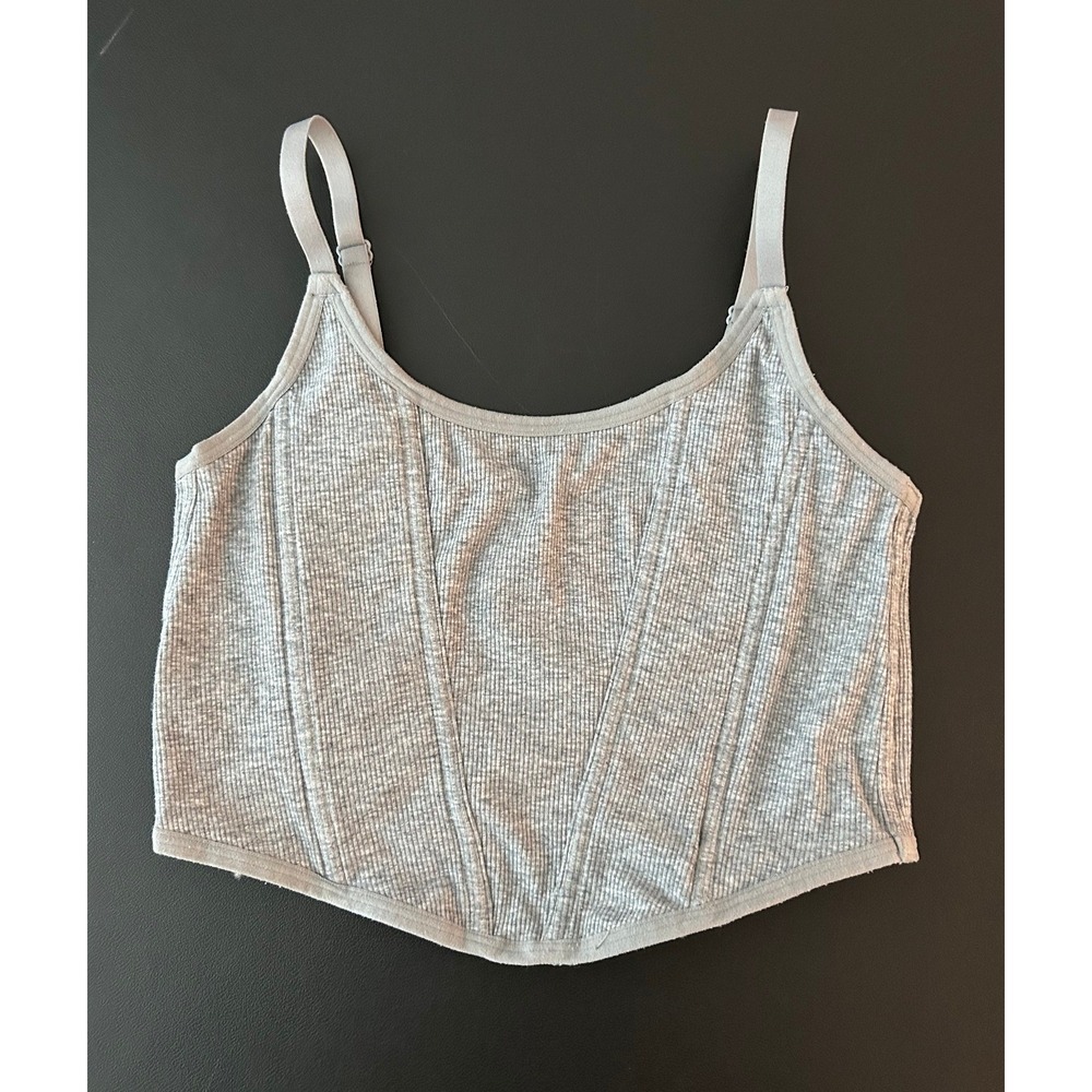Colsie Gray Ribbed Corset Cami Top Adjustable Straps Size Large Loungewear 1431